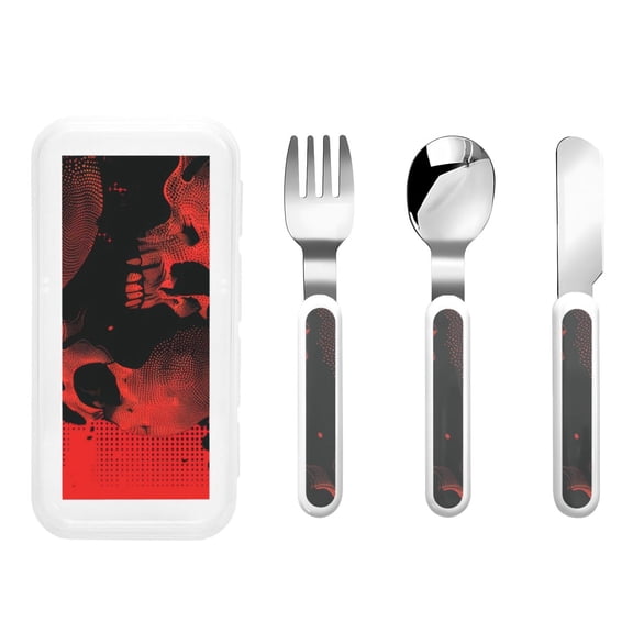 Kdxio Red And Black Abstract Skull Toddler Utensils Set - Kids Silverware Set, Set Kids Utensils Set with Case for Preschooler Children