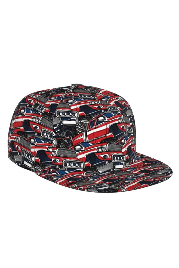 Red And Blue Cars Print Snapback Hat for Men Women,Adjustable Baseball Cap