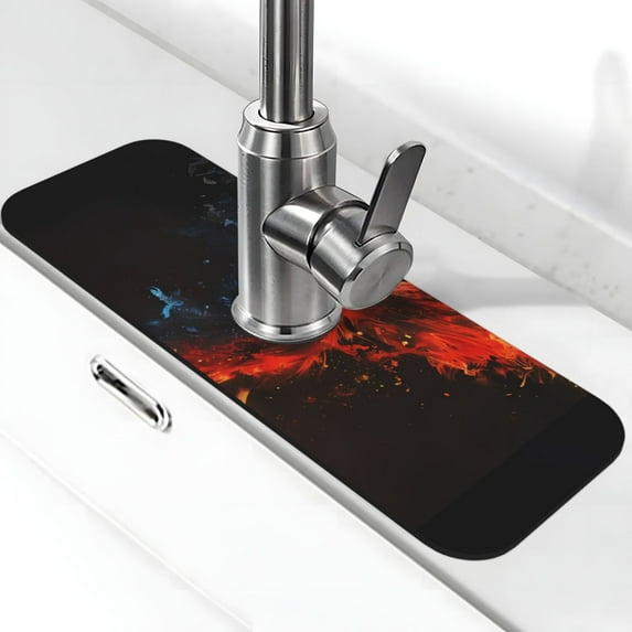 Kdxio Red And Blue Fire Bird Pattern Non-Slip Diatom Mud Faucet Drain Pad,Self Absorbent Mat for Kitchen Sink for Variety Kitchen & Bathroom Countertops