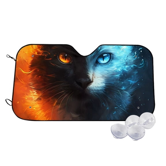 Kdxio Red And Blue Fire Cat Print Windshield Sun Shade,UV Rays and Sun Heat Protection,Sunshade for Car Windshield,Car Shade Front Windshield - Small