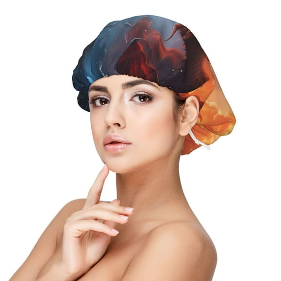 Kdxio Red And Blue Fire Cloud Dragon Pattern Satin Bonnet Silk Bonnet Hair Bonnet for Sleeping Hair Bonnets for Women Curly Natural Hair