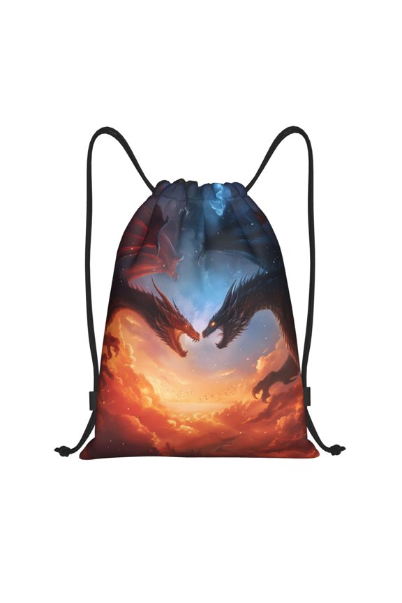 Red And Blue Fire Cloud Dragon Print Drawstring Backpack Bag,Waterproof Draw String Back Sack, Gym Drawstring Bags Swim Bag For Unisex