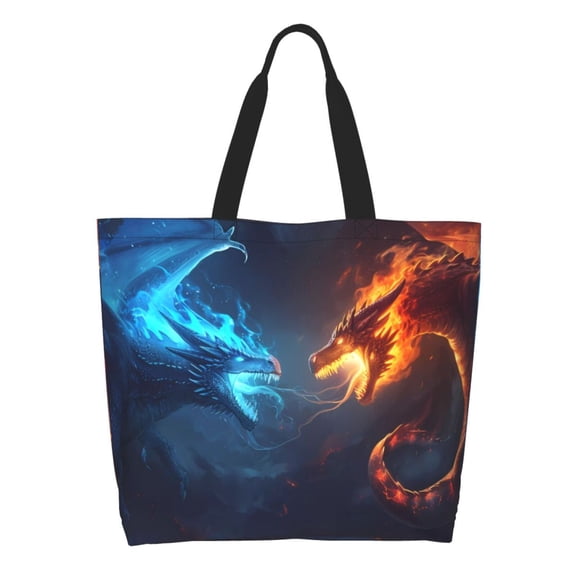 Kdxio Red And Blue Fire Dragon C Casual Tote Bags Women Big Capacity Shoulder Bag for Women Travel Shoulder Bags Handbags