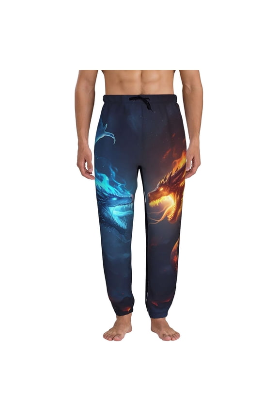 Red And Blue Fire Dragon C Pattern Joggers,Sweatpants for Men with Pockets-Large