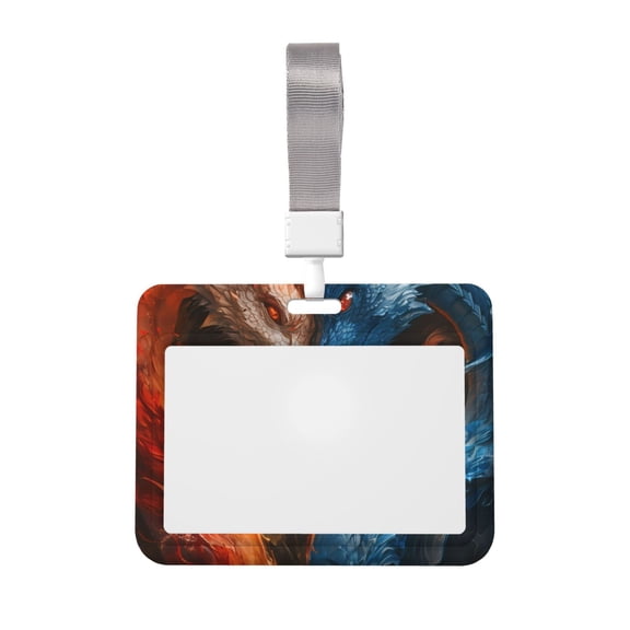 Kdxio Red And Blue Fire Dragon F Card Badge Holder Work Badge Sleeve for Office, School, Factory, ID Credit Cards, Driver Licenses and Passes