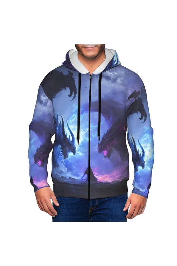Red And Blue Fire Dragon Print Men Hoodies Casual Hoodies for Men with Zip Pockets Full Zip Long Sleeve Sweatshirt Sports Hooded Jacket-Medium