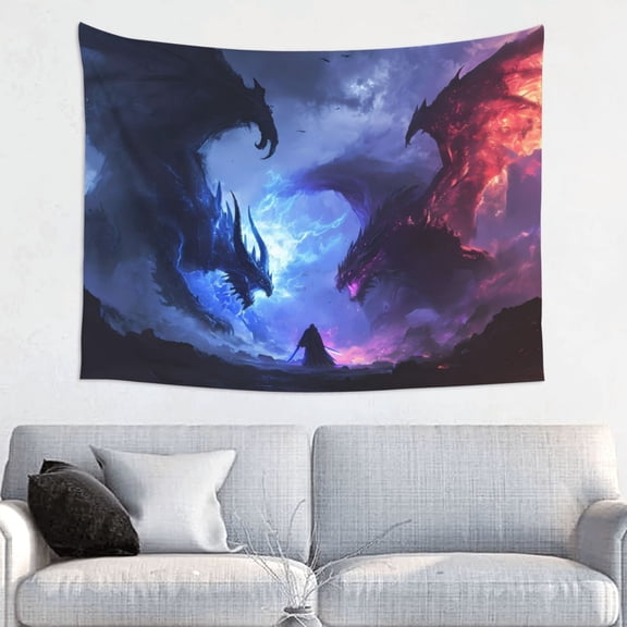 Kdxio Red And Blue Fire Dragon Wall Hanging Tapestries Banner For Bedroom College Dorm Home Living Room Party Decor 29X37 In