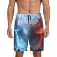 thumbnail image 1 of Kdxio Red And Blue Fire Mountains Print Mens Sleep Shorts Bottoms Soft Comfy Pajama Wear Pants with Drawstring Pockets, 1 of 5