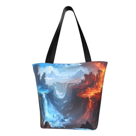 Kdxio Red And Blue Fire Mountains Women Reusable Grocery Bags Foldable Ripstop,Reusable Shopping Bags for Shopping,Gym,Gift