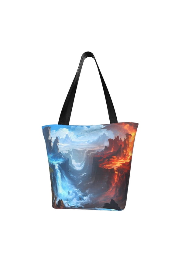Red And Blue Fire Mountains Women Reusable Grocery Bags Foldable Ripstop,Reusable Shopping Bags for Shopping,Gym,Gift