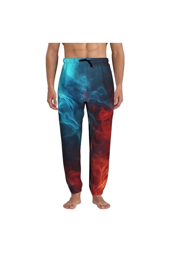 Red And Blue Fire Pattern Joggers,Sweatpants for Men with Pockets-X-Large