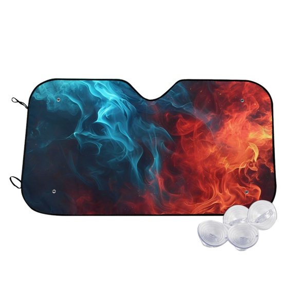 Kdxio Red And Blue Fire Print Windshield Sun Shade,UV Rays and Sun Heat Protection,Sunshade for Car Windshield,Car Shade Front Windshield - Small