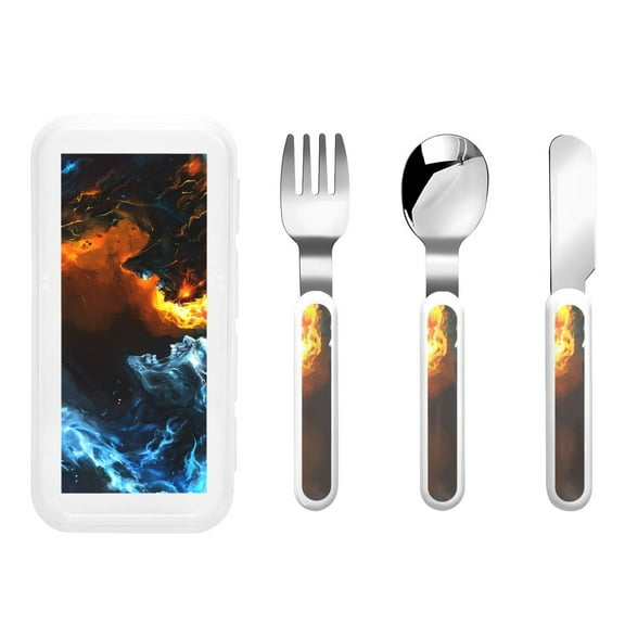 Kdxio Red And Blue Fire Skull Warrior Toddler Utensils Set - Kids Silverware Set, Set Kids Utensils Set with Case for Preschooler Children