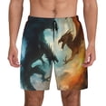 thumbnail image 1 of Kdxio Red And Blue Flame Wave Dragon Print Men's Swim Trunks with Compression Liner 7 Inch Inseam Quick Dry Swim Shorts, 1 of 5