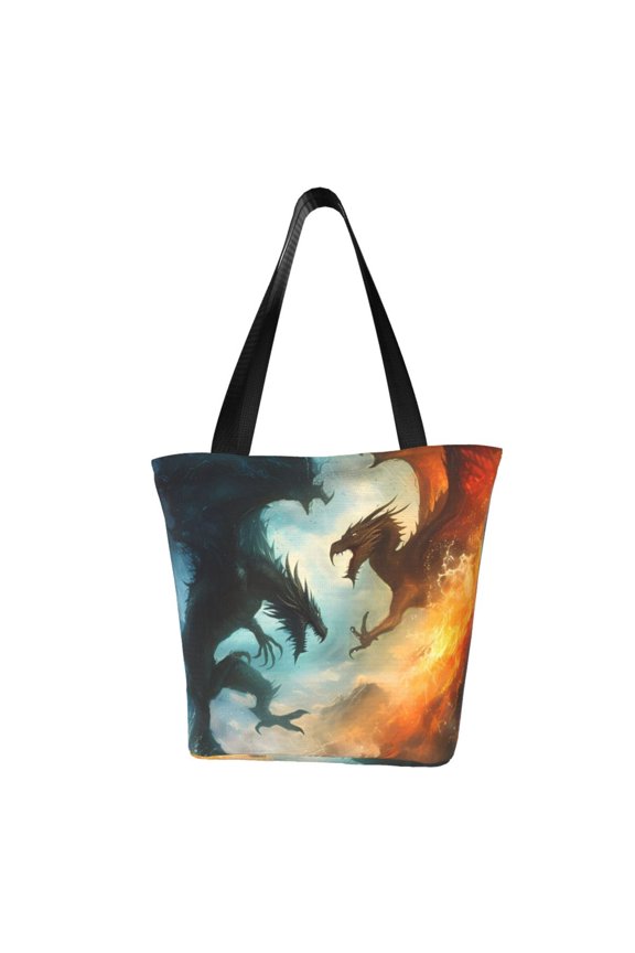 Red And Blue Flame Wave Dragon Women Reusable Grocery Bags Foldable Ripstop,Reusable Shopping Bags for Shopping,Gym,Gift