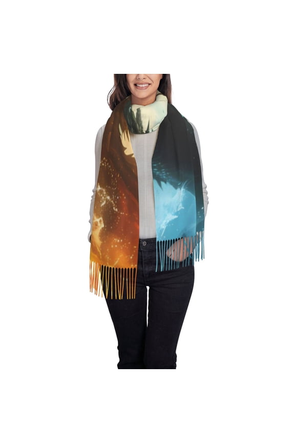 Red And Blue Flame Wave Dragon Women's Scarf Womens Winter Scarf, Fashion Scarfs for Women, Shawls and Wraps, Long Blanket Scarf