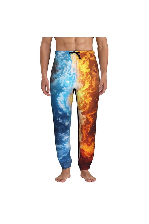 Red And Blue Flame Waves Pattern Joggers,Sweatpants for Men with Pockets-Large