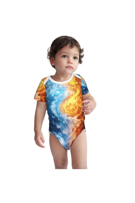Red And Blue Flame Waves Pattern Unisex Baby Cotton Short Sleeve Bodysuits-18 Months