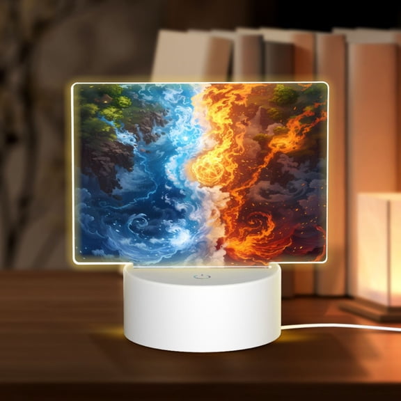 Kdxio Red And Blue Flame Waves Rectangular Acrylic Night Light Acrylic Sleep Night Light Friend Gifts for Birthday Gifts for Women Teens Boys Girls