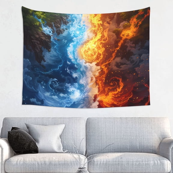 Kdxio Red And Blue Flame Waves Wall Hanging Tapestries Banner For Bedroom College Dorm Home Living Room Party Decor 29X37 In