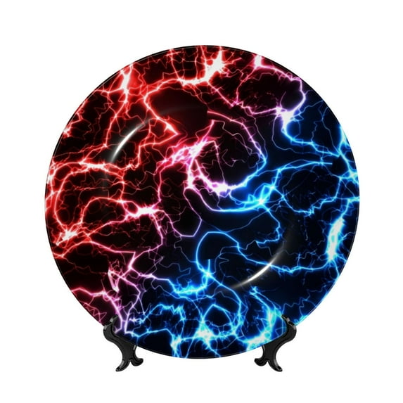 Kdxio Red And Blue Lightning Bone China Decorative Plate Ceramic Decorative Plate for Home Office Wall Stand Decorative Plates for Home Bedroom-7in