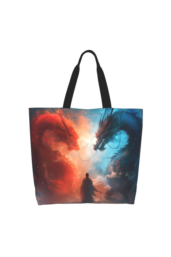 Red And Blue Sky Dragon Casual Tote Bags Women Big Capacity Shoulder Bag for Women Travel Shoulder Bags Handbags