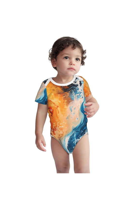 Red And Blue Waves Pattern Unisex Baby Cotton Short Sleeve Bodysuits-2 Years