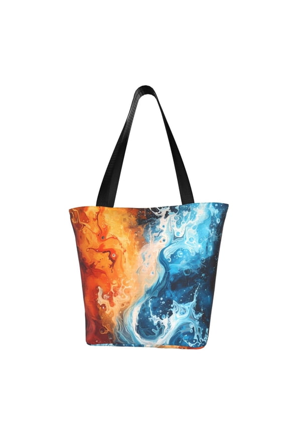 Red And Blue Waves Women Reusable Grocery Bags Foldable Ripstop,Reusable Shopping Bags for Shopping,Gym,Gift