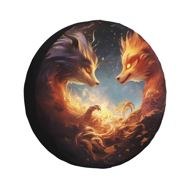 Kdxio Red And Gray Flame Fox for Tire Cover Wheel Protectors Tyre