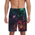 thumbnail image 1 of Kdxio Red And Green Carnation Print Mens Sleep Shorts Bottoms Soft Comfy Pajama Wear Pants with Drawstring Pockets, 1 of 5