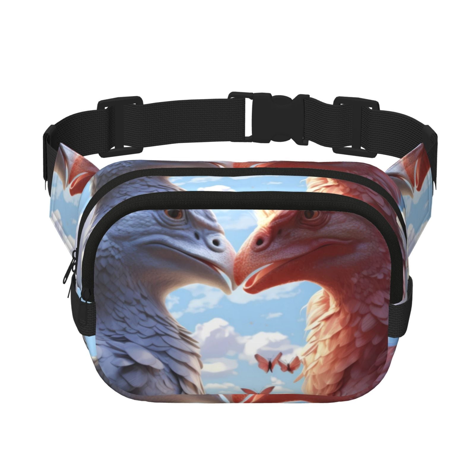 Kdxio Red And White Bird Couple Crossbody Double Layer Waist Bag Belt Bag for Unisex Fanny Pack Fashion Waist Packs for Hiking Running Shopping Traveling