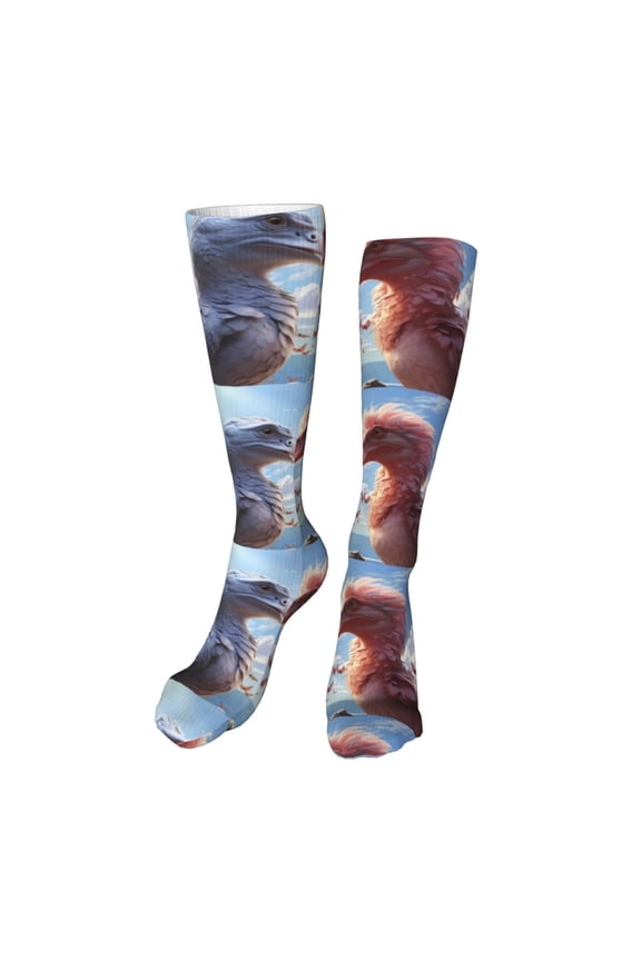 Red And White Bird Couple Funny Silky Novelty Funky Long Knee High Socks Soft 3D Print Cosplay Crazy Stockings for Men Women