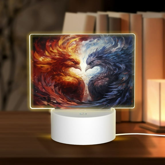 Kdxio Red And White Fire Bird Rectangular Acrylic Night Light Acrylic Sleep Night Light Friend Gifts for Birthday Gifts for Women Teens Boys Girls