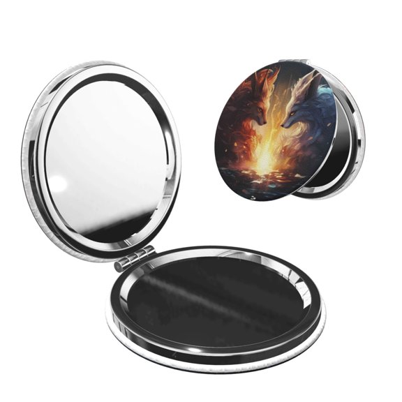 Kdxio Red And White Flame Fox Pocket Mirror, 1X/2X Travel Makeup Mirror 2-Sided Folding Small Mirror Portable Double-Sided Magnifying Cosmetic Mirror for Gift-Round Shape
