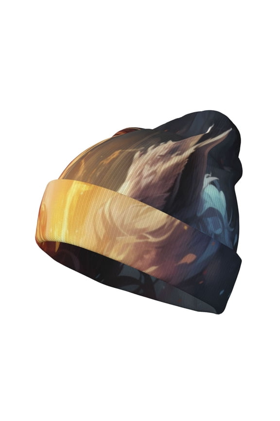 Red And White Flame Fox Winter Beanie for Men Women Beanie Knit Hat Cuffed Cap Beanie Knit Chunky Snow Cap