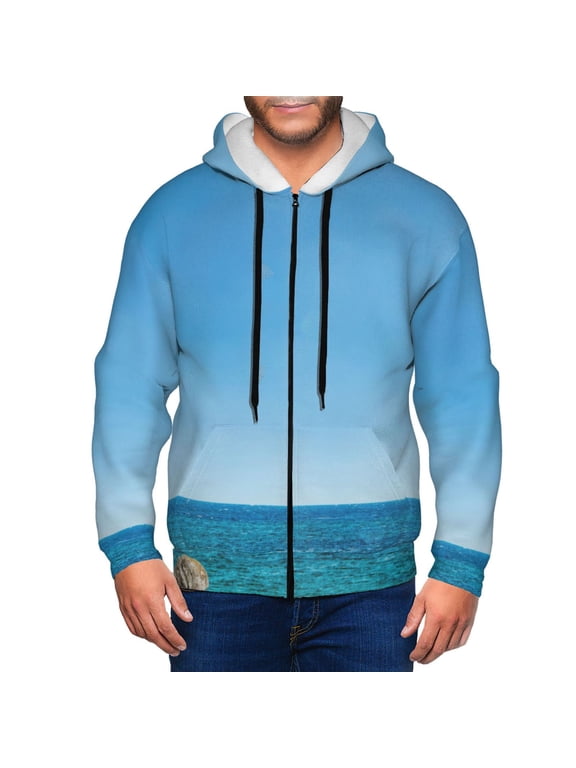 Red And White Lighthouse Print Men Hoodies Casual Hoodies for Men with Zip Pockets Full Zip Long Sleeve Sweatshirt Sports Hooded Jacket-3X-Large
