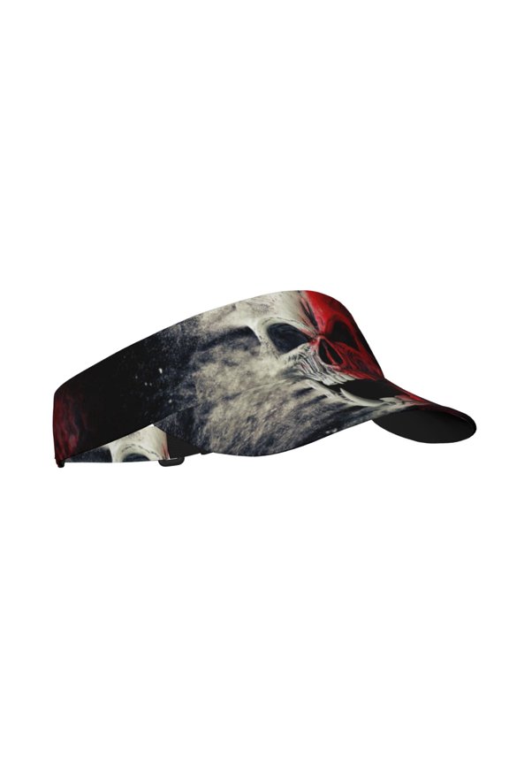 Red And White Screaming Demon Skull Print Sun Visor Hat Golf Visor Adjustable Velcro Outdoor Sports Cap for Men Women