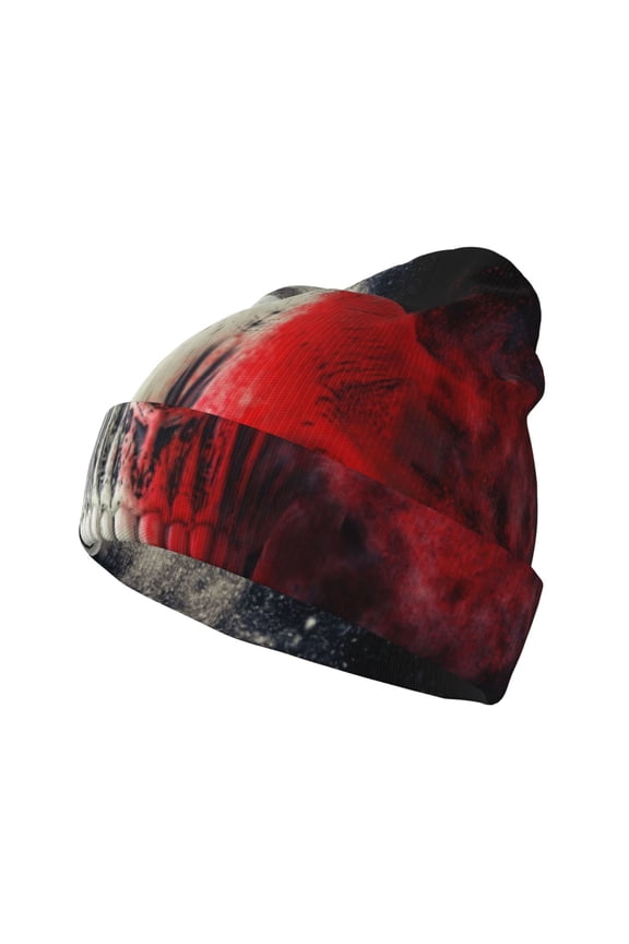 Red And White Screaming Demon Skull Winter Beanie for Men Women Beanie Knit Hat Cuffed Cap Beanie Knit Chunky Snow Cap