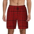 thumbnail image 1 of Kdxio Red Black Houndstooth Print Men'S Swim Trunks With Compression Liner 7 Inch Inseam Quick Dry Swim Shorts, 1 of 7