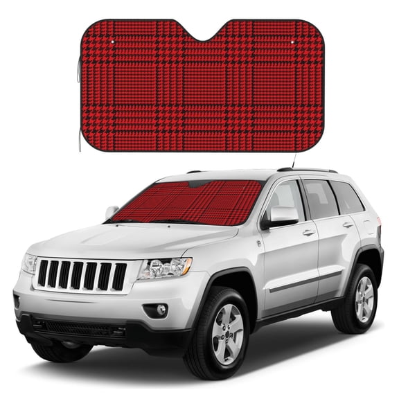 Kdxio Red Black Houndstooth Print Windshield Sun Shade, Foldable Sun Blocker for Car,Truck,SUV Automotive Interior Sun Protection,Reflective Shade for Front Windshield(Small)