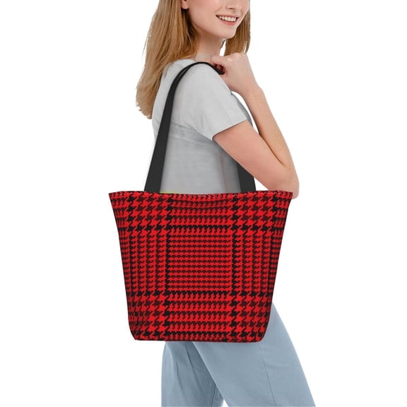 Kdxio Red Black Houndstooth Women Reusable Grocery Bags Foldable Ripstop,Reusable Shopping Bags for Shopping,Gym,Gift