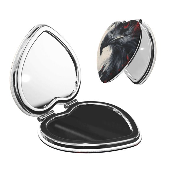 Kdxio Red Black Ink Style Bald Eagle Pocket Mirror, 1X/2X Travel Makeup Mirror 2-Sided Folding Small Mirror Portable Double-Sided Magnifying Cosmetic Mirror for Gift-Heart Shape