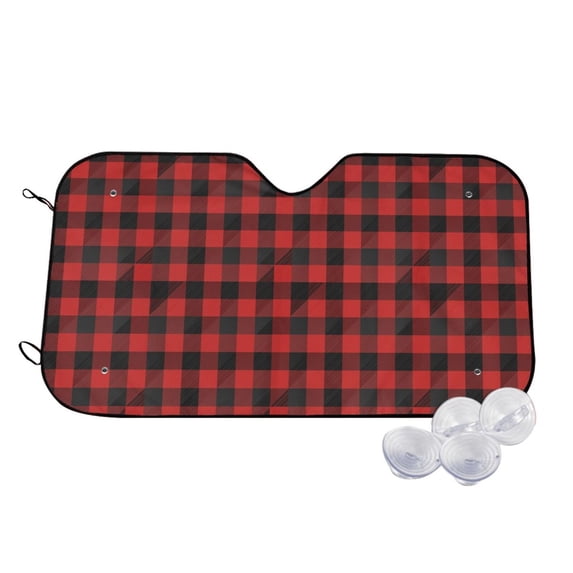 Kdxio Red Black Plaid Print Windshield Sun Shade,UV Rays and Sun Heat Protection,Sunshade for Car Windshield,Car Shade Front Windshield - Medium