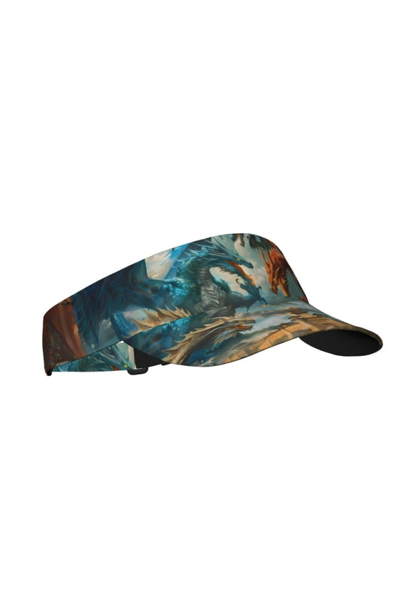 Red Blue Dragon Battle Epic Print Sun Visor Hat Golf Visor Adjustable Velcro Outdoor Sports Cap for Men Women