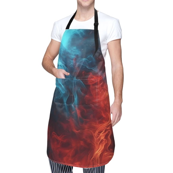 Kdxio Red And Blue Fire Apron with Pockets Adjustable Kitchen Aprons for Men Women Waterproof Aprons for Cooking,Drawing,Crafting, Baking Household Cleaning