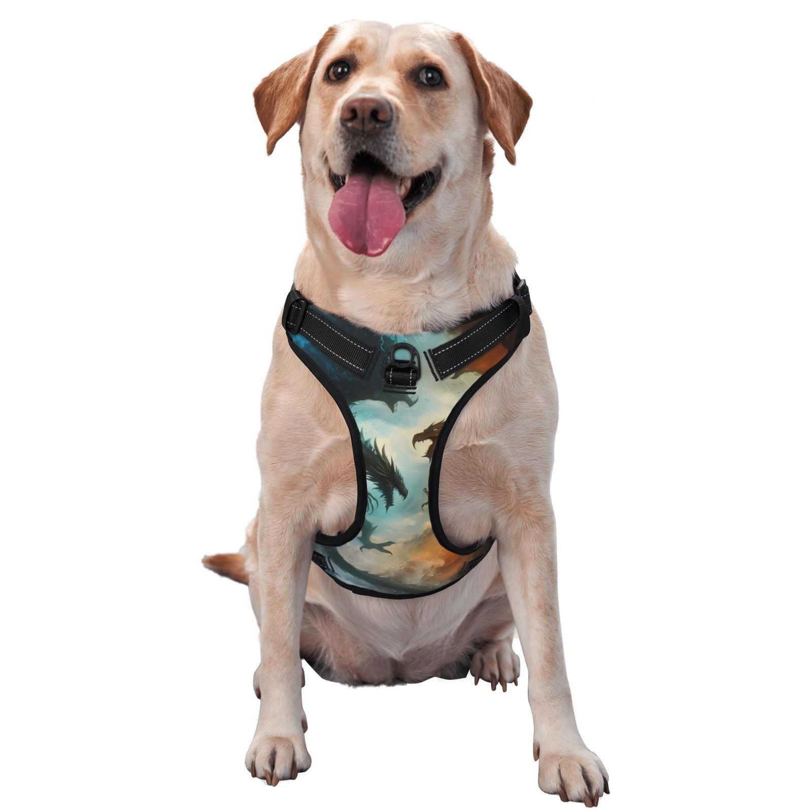 Kdxio Red And Blue Flame Wave Dragon Print No Pull Dog Harness Adjustable Reflective Oxford Easy Control Medium Large Dog Harness for Training and Everyday-