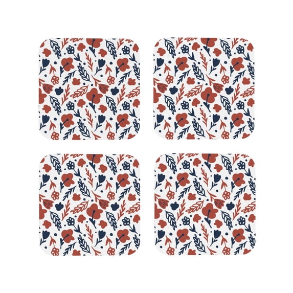 Kdxio Red Blue Leaves Funny Coasters,4 Pcs Leather Coasters,Housewarming Gifts,Protect Furniture from Water Marks Scratch and Damage