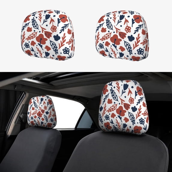 Kdxio Red Blue Leaves Pattern Print 2 Piece Car Head Rest Covers Set Auto Front/Rear Seats Headrest Cover Universal Fit Most Cars,Sedan, SUV