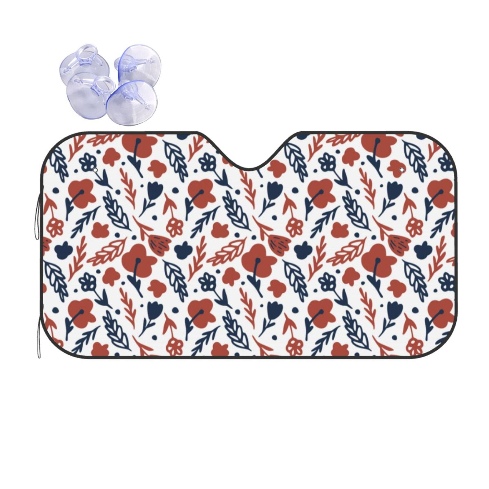 Kdxio Red Blue Leaves Print Front Windshield Sun Shade,Folding Auto