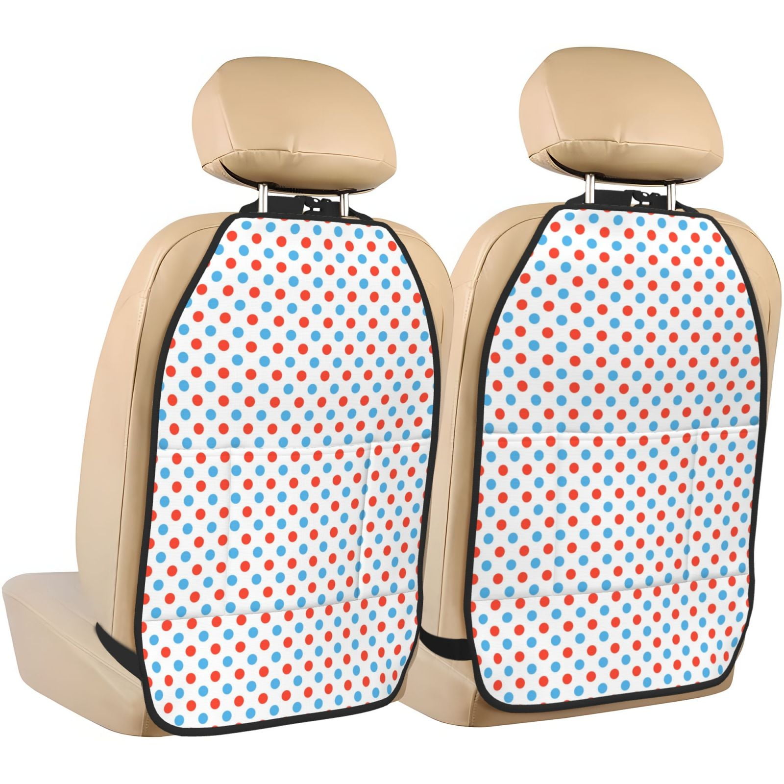 Kdxio Red Blue Polka Dots Print 2 Pack Car Kick Mat Seat Cover Back Protector Mat with Pockets for Organizer Backseat Protector and Storage Anti Kick Pad for Vehicles